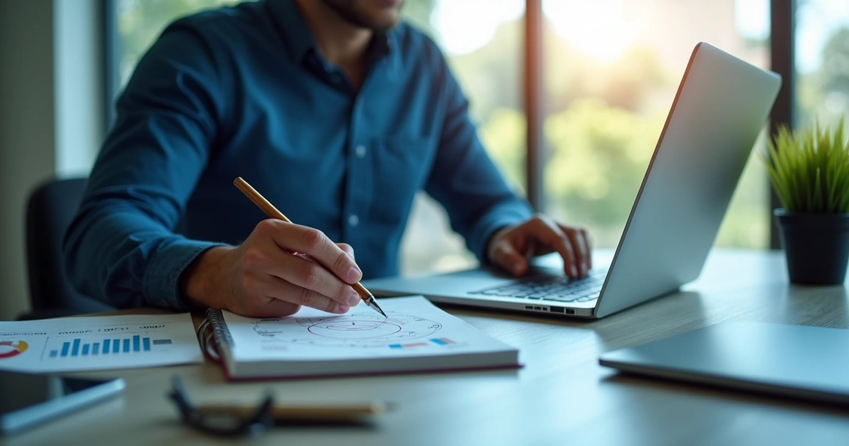 Consulta de CNPJ pelo CPF: Passo a Passo Seguro e Prático 3 Empresário em escritório analisando dados de empresas na tela do notebook